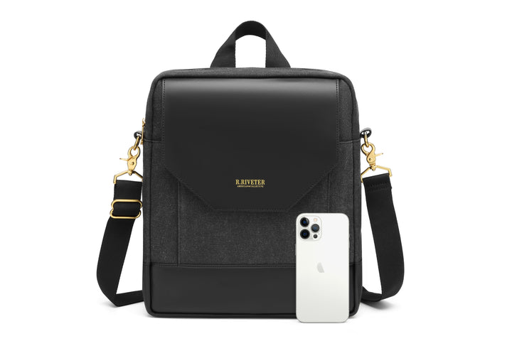 Corbin | Black Washed Canvas + Black Leather