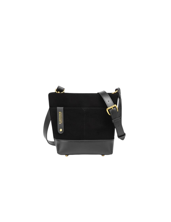 Betsy Bucket Bag | Black Suede + Black