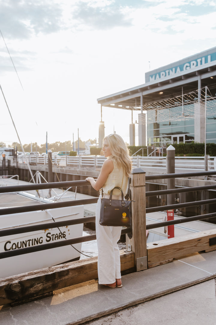 Marcy Satchel | Navy Leather