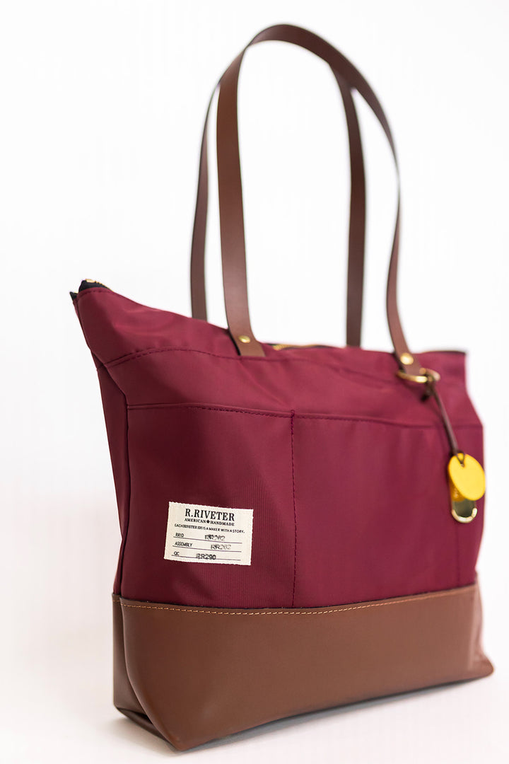 Harriet Tote Bag | Wine Nylon with Brown Leather