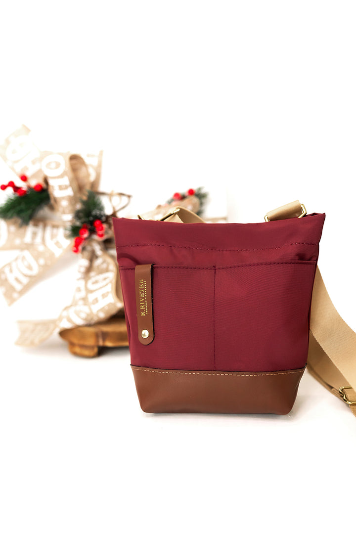 Betsy Bucket Bag | Wine Nylon + Brown Leather