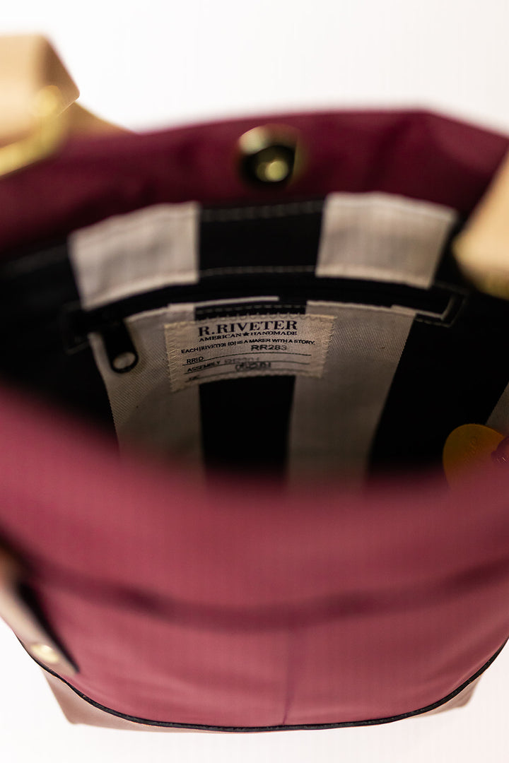 Betsy Bucket Bag | Wine Nylon + Brown Leather