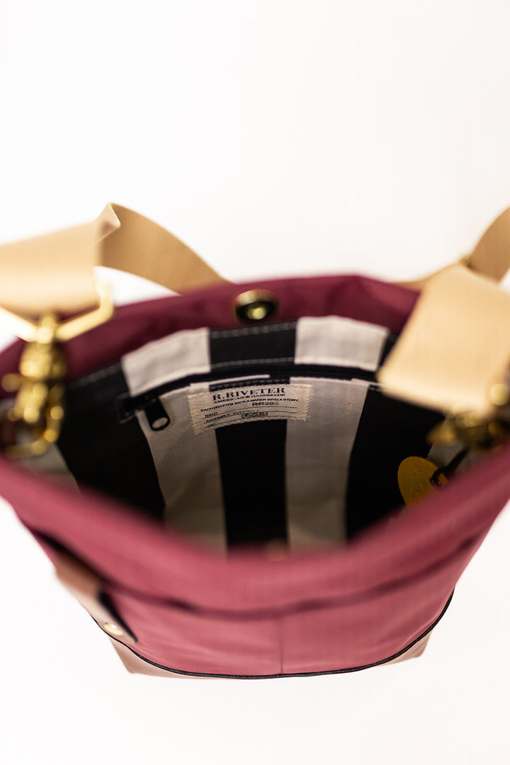 Betsy Bucket Bag | Wine Nylon + Brown Leather