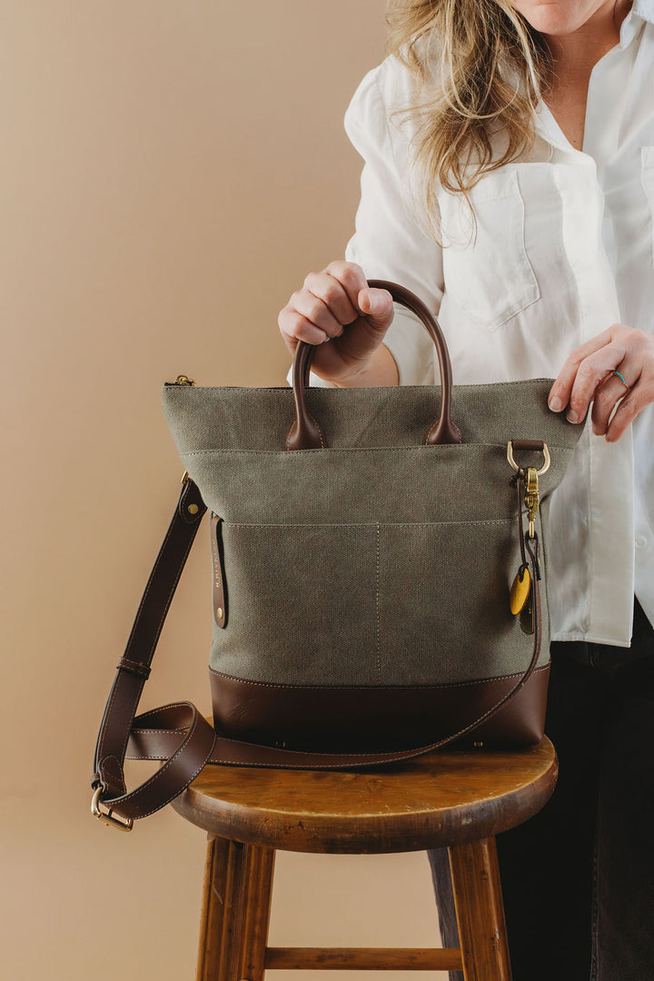 Otto Tote | Fatigue Washed Canvas + Brown Leather