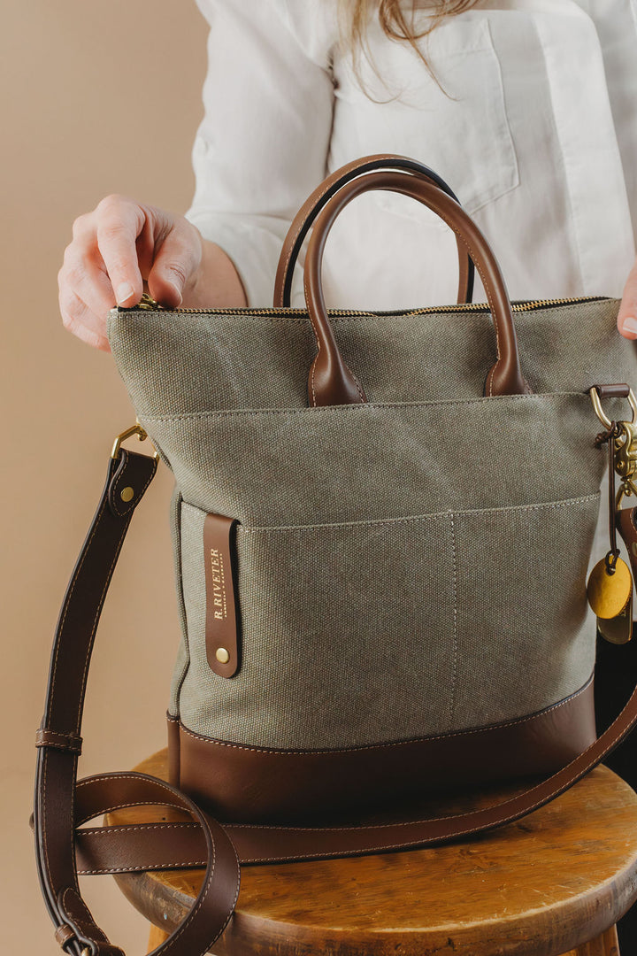 Otto Tote | Fatigue Washed Canvas + Brown Leather