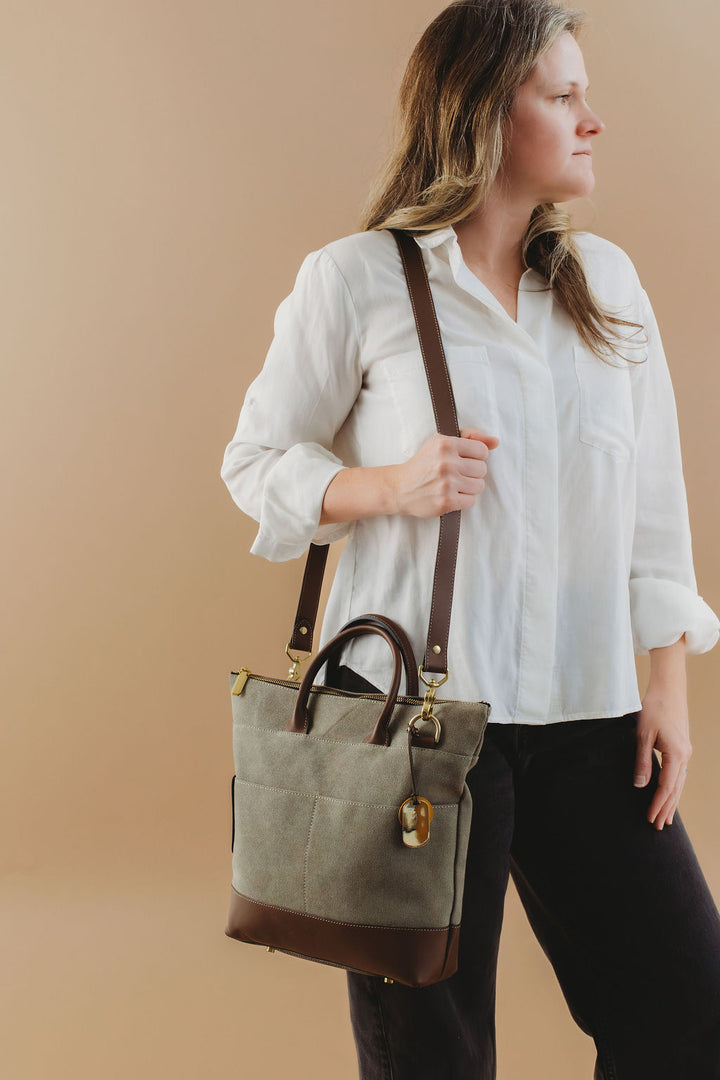Otto Tote | Fatigue Washed Canvas + Brown Leather
