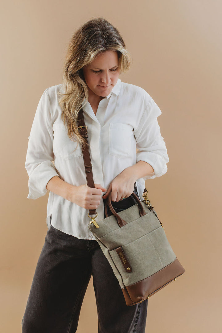 Otto Tote | Fatigue Washed Canvas + Brown Leather