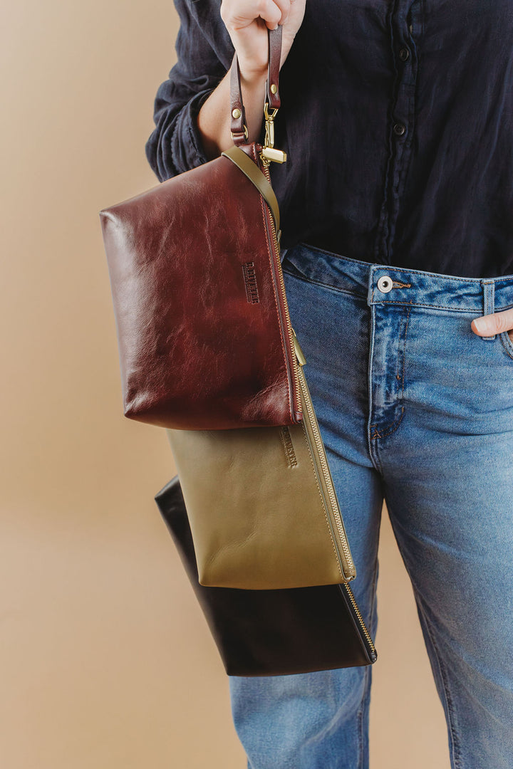 Naomi Zipper Clutch | Cherry Leather