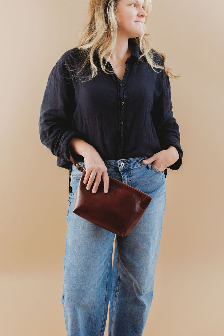 Naomi Zipper Clutch | Cherry Leather