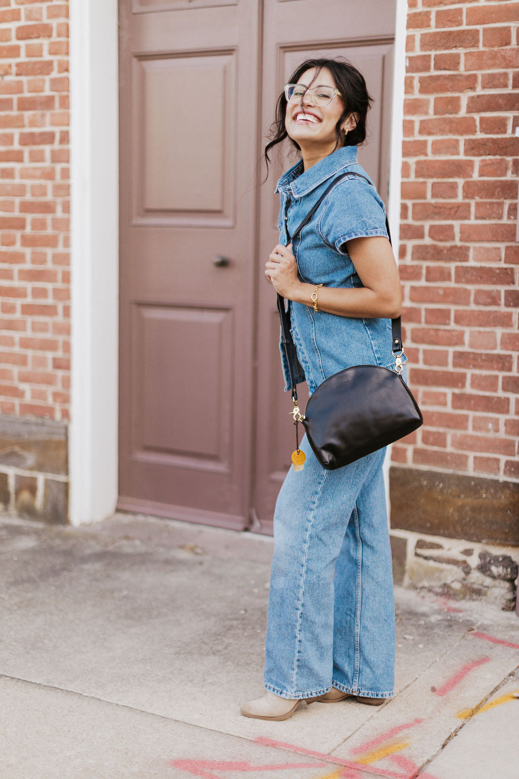 Hopper Crossbody Bag | Black Leather