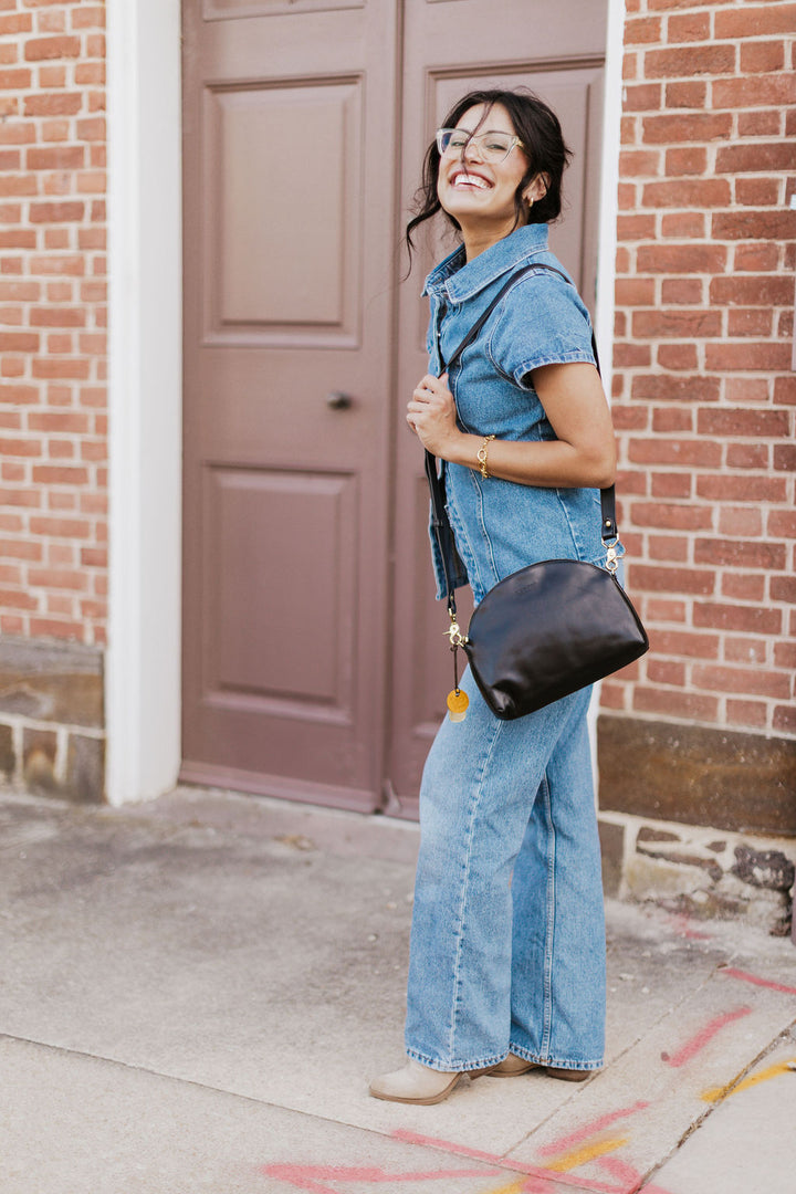 Hopper Crossbody Bag | Black Leather