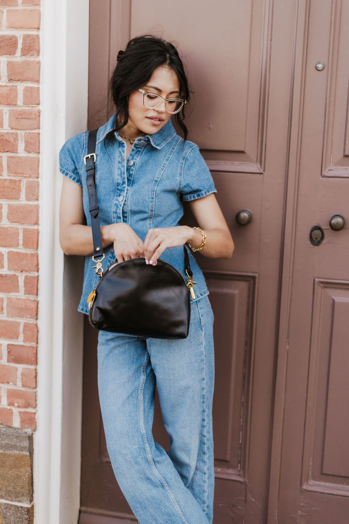 Hopper Crossbody Bag | Black Leather