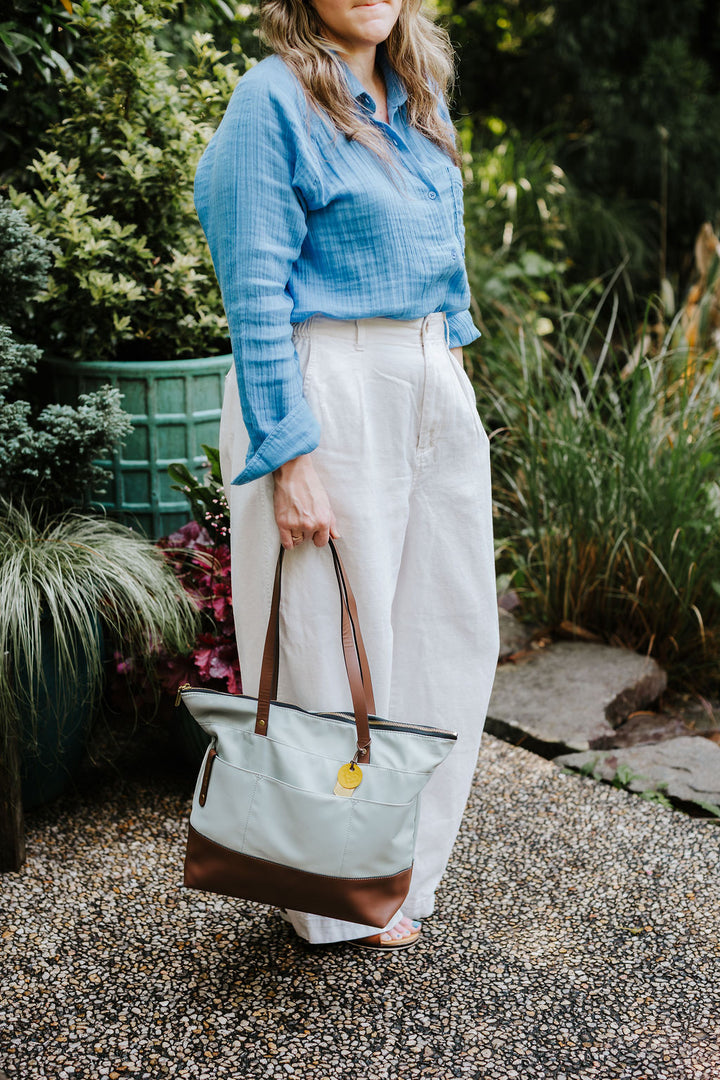 Harriet | Slate Nylon + Brown Leather