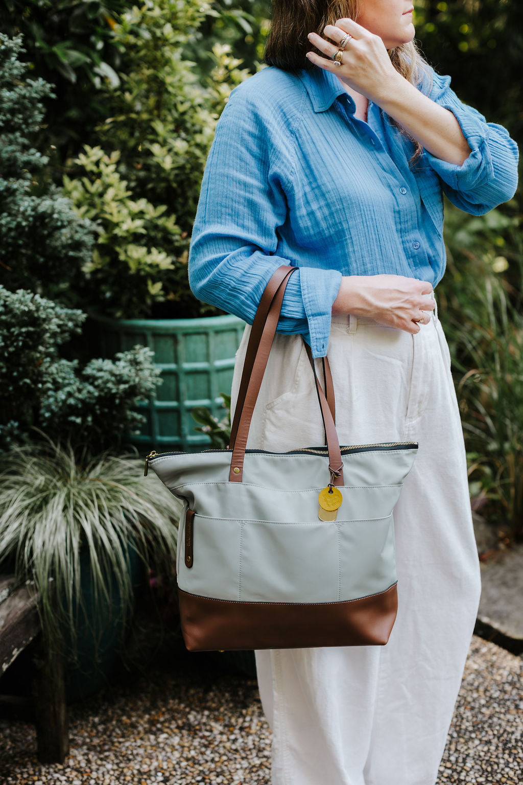 Harriet | Slate Nylon + Brown Leather