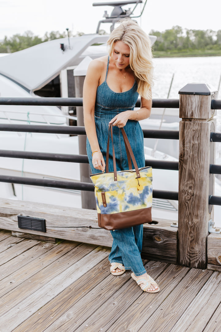 Harriet Tote Bag | Horizon Canvas + Brown Leather