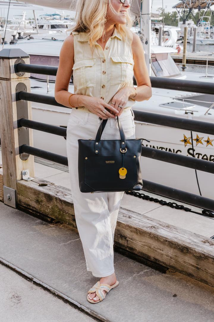 Marcy Satchel | Navy Leather