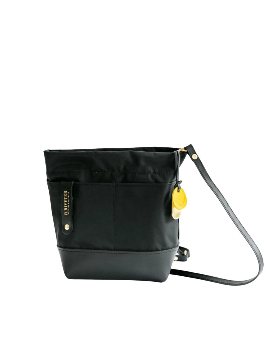 Betsy Bucket Bag | Black Nylon + Black Leather