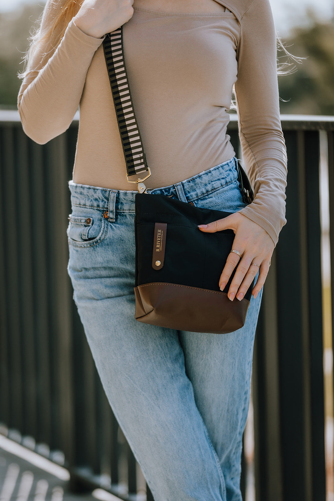 Betsy Bucket Bag | Black Nylon + Brown Leather