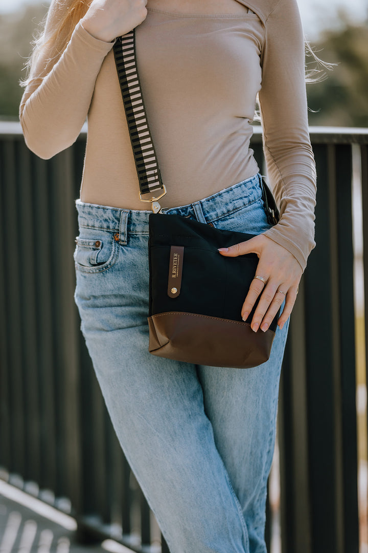 Betsy Bucket Bag | Black Nylon + Brown Leather