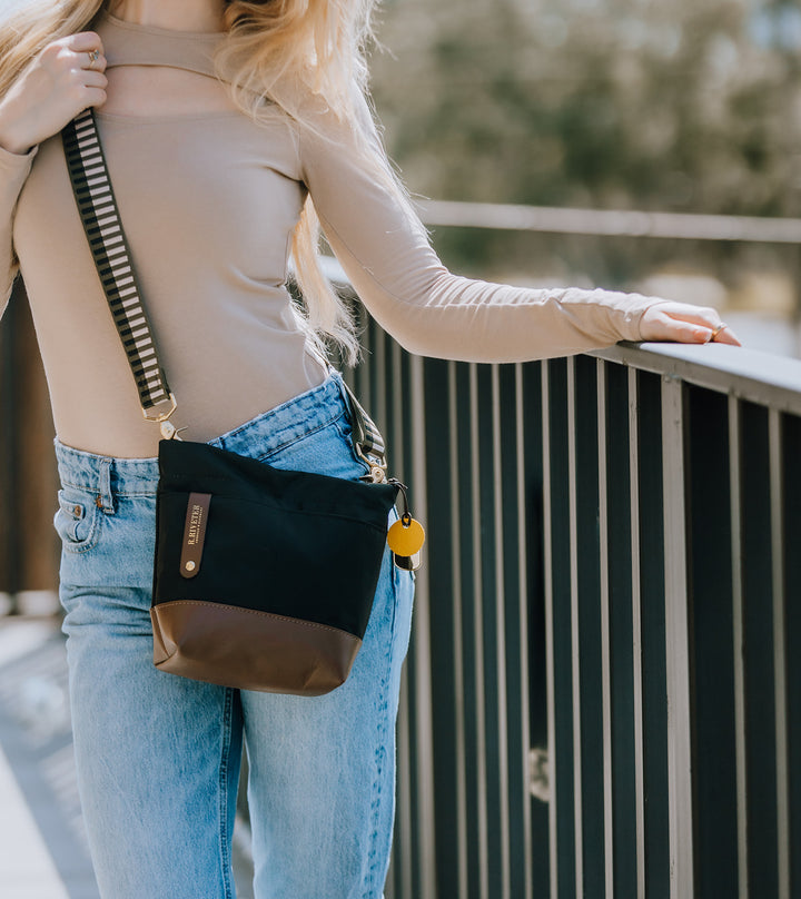 Betsy Bucket Bag | Black Nylon + Brown Leather