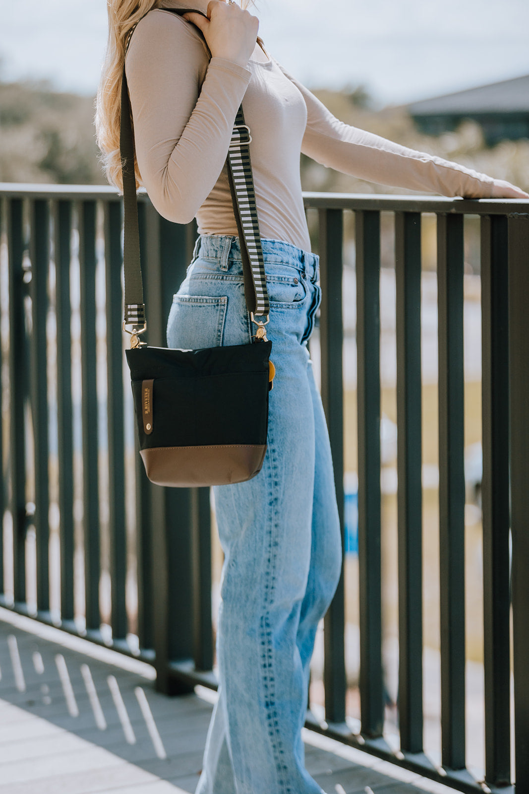 Betsy Bucket Bag | Black Nylon + Brown Leather