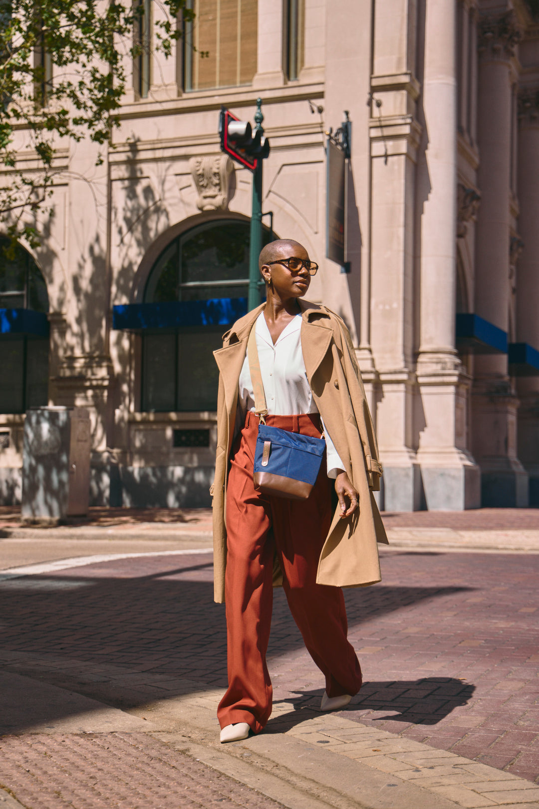Betsy Bucket Bag | Navy Nylon + Brown Leather