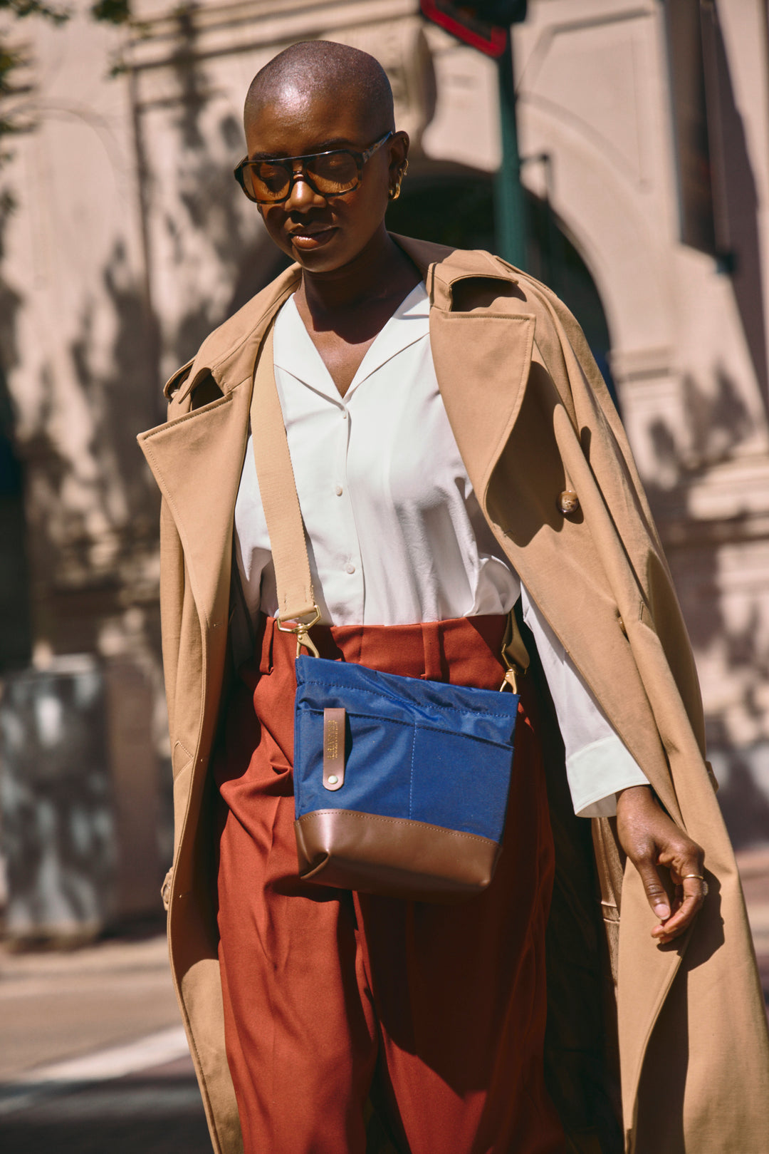 Betsy Bucket Bag | Navy Nylon + Brown Leather