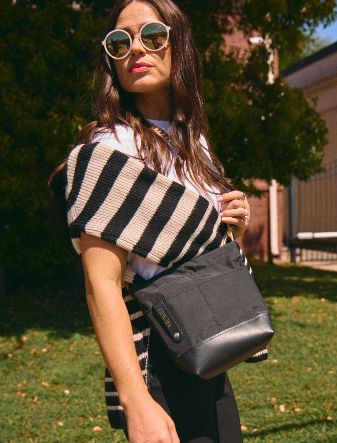Betsy Bucket Bag | Black Nylon + Black Leather