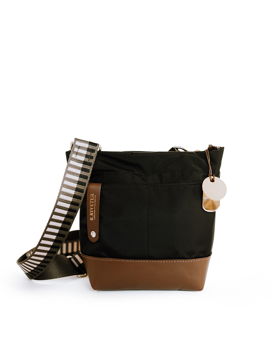 Betsy Bucket Bag | Black Nylon + Brown Leather