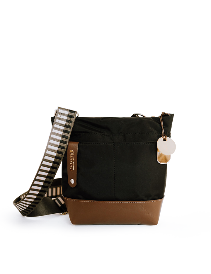 Betsy Bucket Bag | Black Nylon + Brown Leather