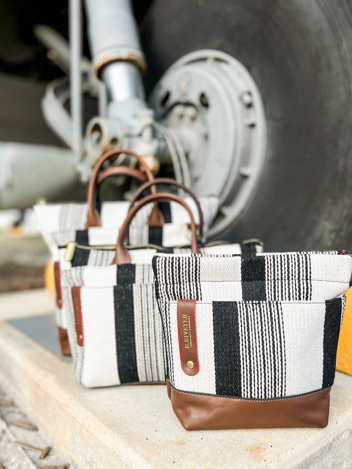 Betsy Bucket Bag | Black and White Woven + Brown Leather