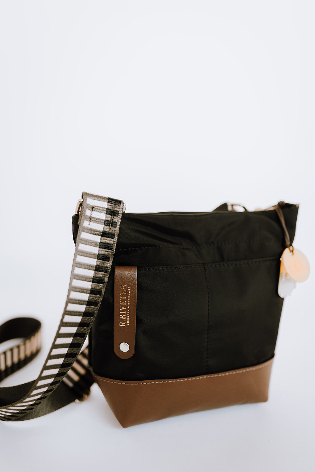 Betsy Bucket Bag | Black Nylon + Brown Leather