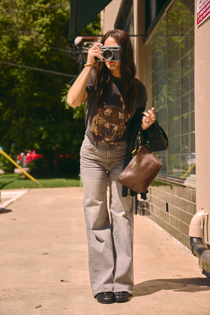 Naomi | Signature Brown Leather Zipper Clutch