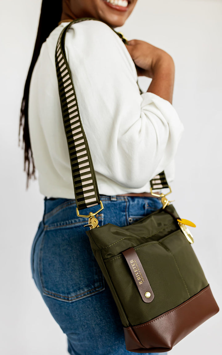 Betsy Bucket Bag | Fatigue Nylon + Brown Leather