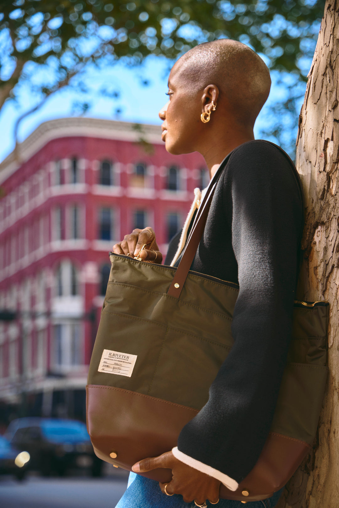 Harriet Tote Bag | Fatigue Nylon + Brown Leather