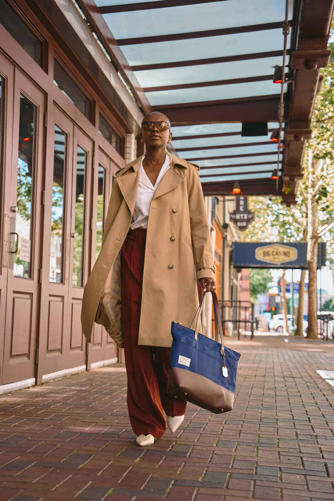 Harriet | Navy Nylon + Brown Leather