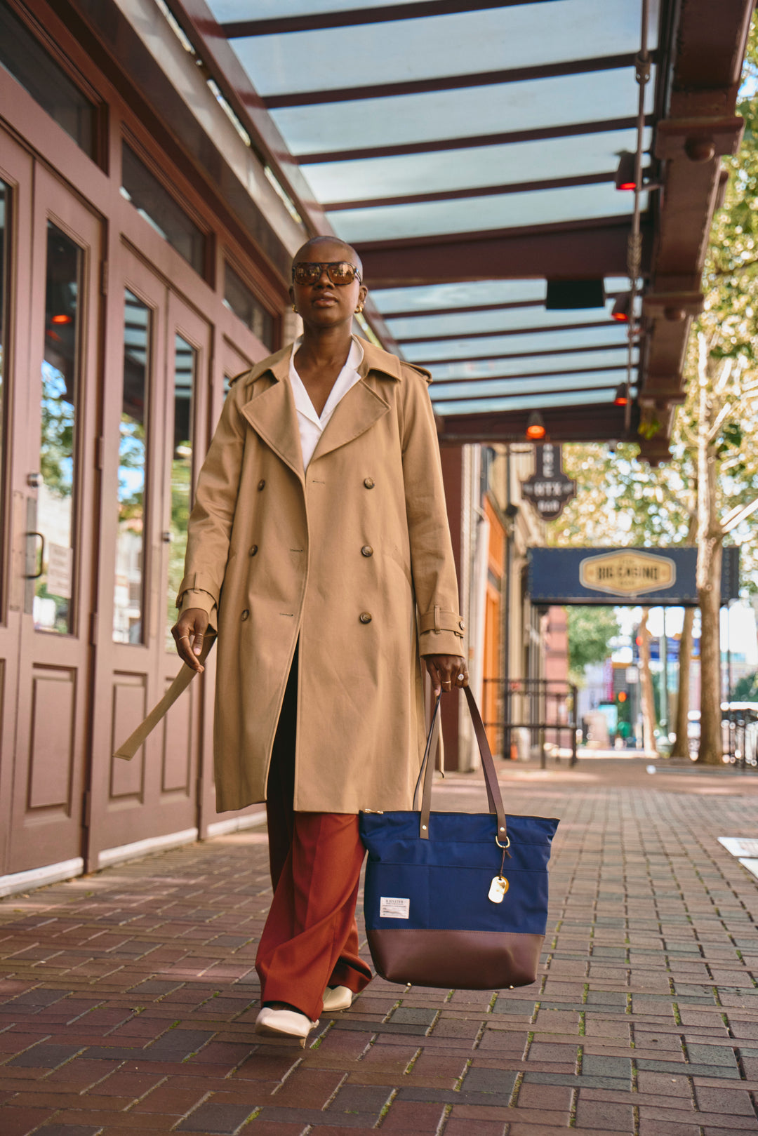 Harriet | Navy Nylon + Brown Leather