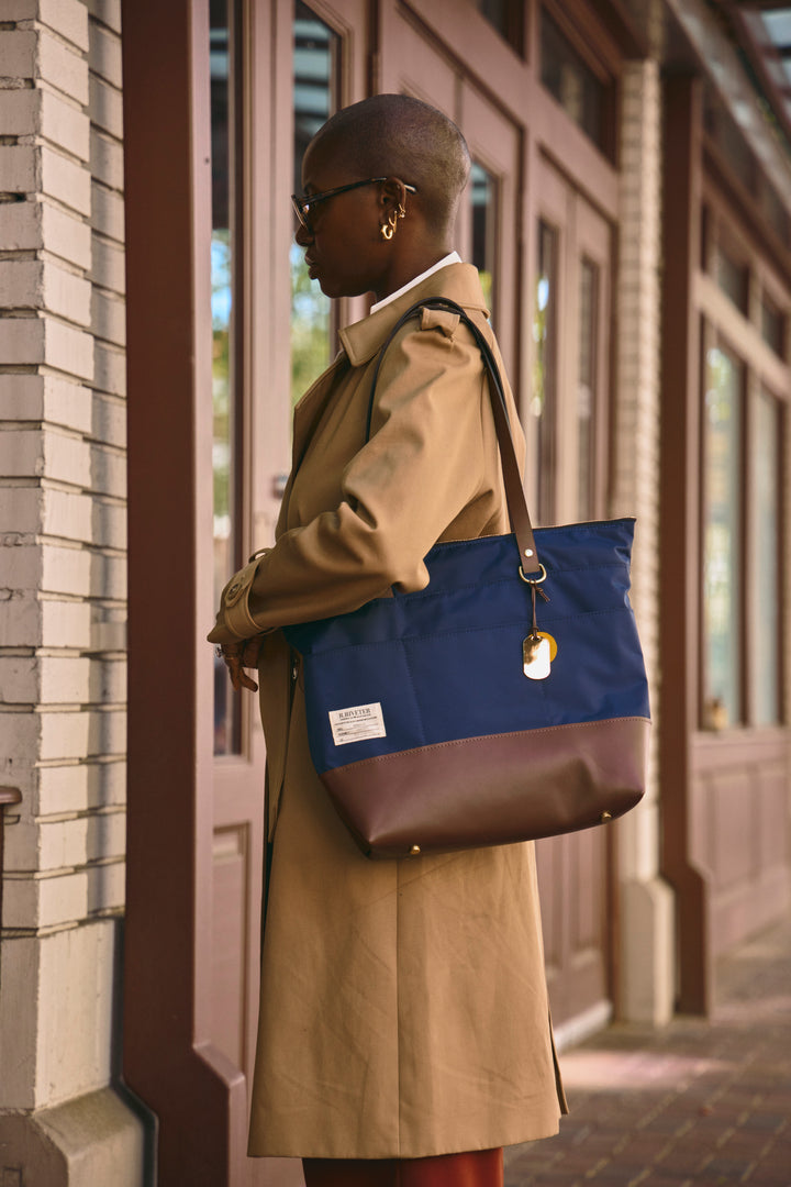 Harriet | Navy Nylon + Brown Leather