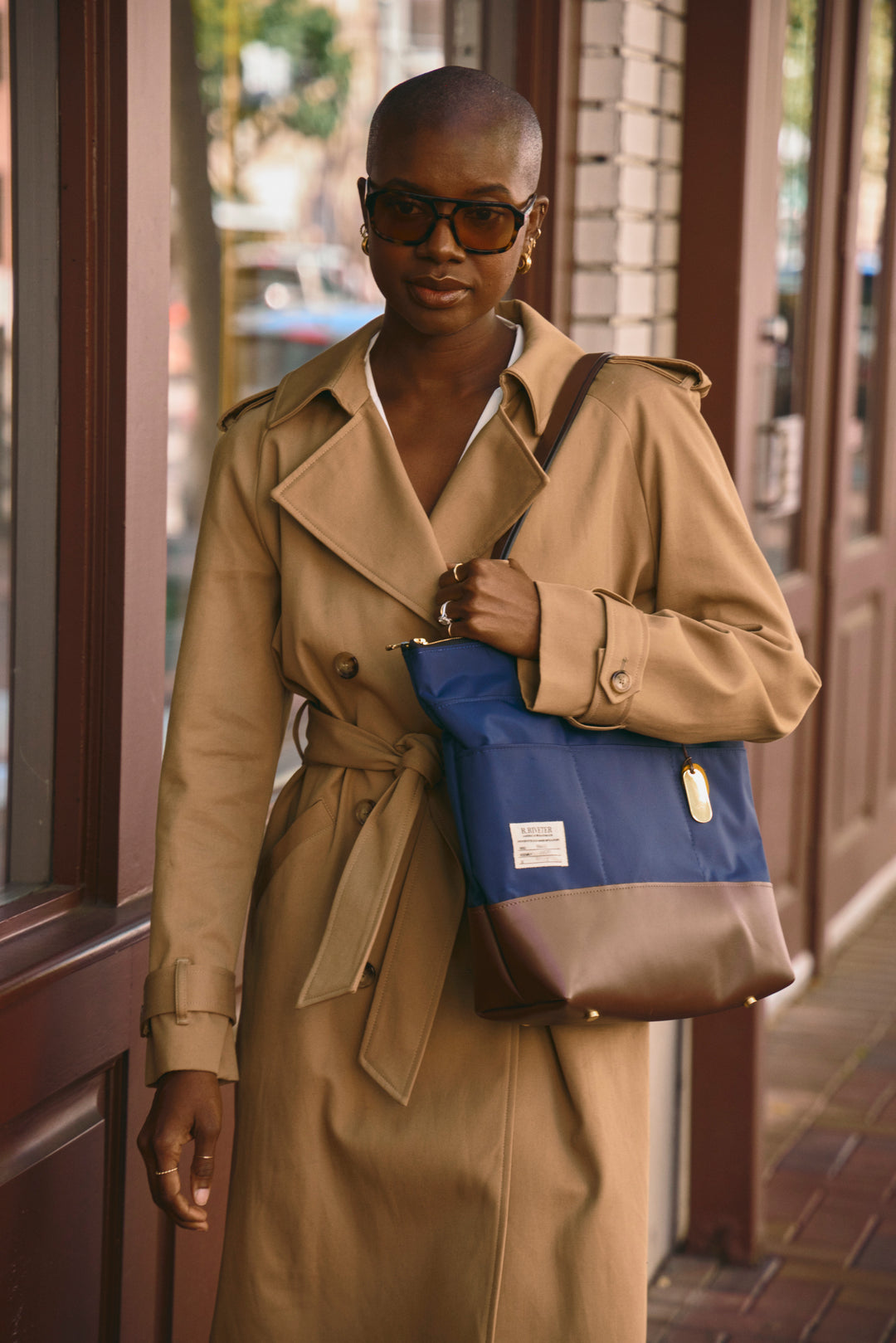 Harriet | Navy Nylon + Brown Leather