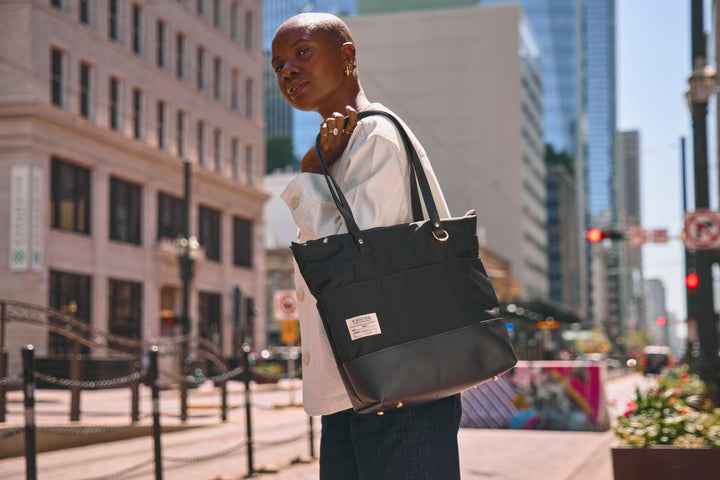 Harriet Tote Bag | Black Nylon + Black Leather