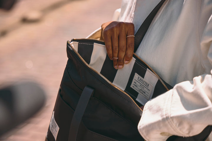 Harriet Tote Bag | Black Nylon + Black Leather