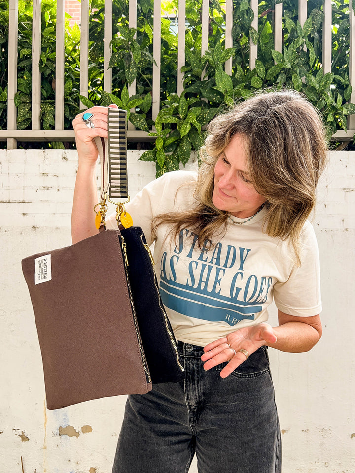General | Umber Brown Canvas + Neutral Stripe Wristlet Strap