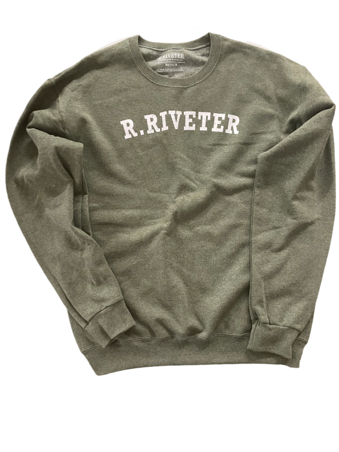 Crew Neck Sweatshirt | Vintage Green Military R Riveter