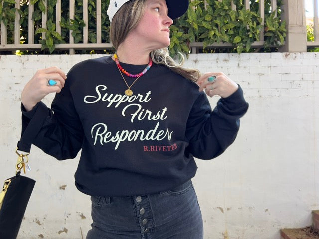 Black Crewneck Sweatshirt | Support First Responders