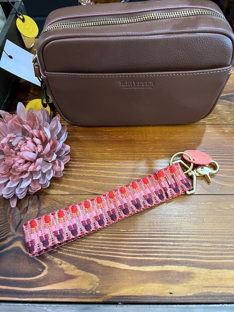 Wristlet Keychain | Breast Cancer Pink Geo Webbing