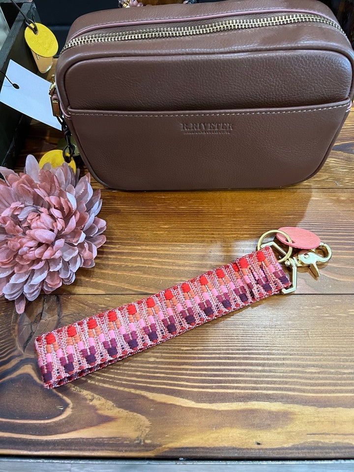 Wristlet Keychain | Breast Cancer Pink Geo Webbing