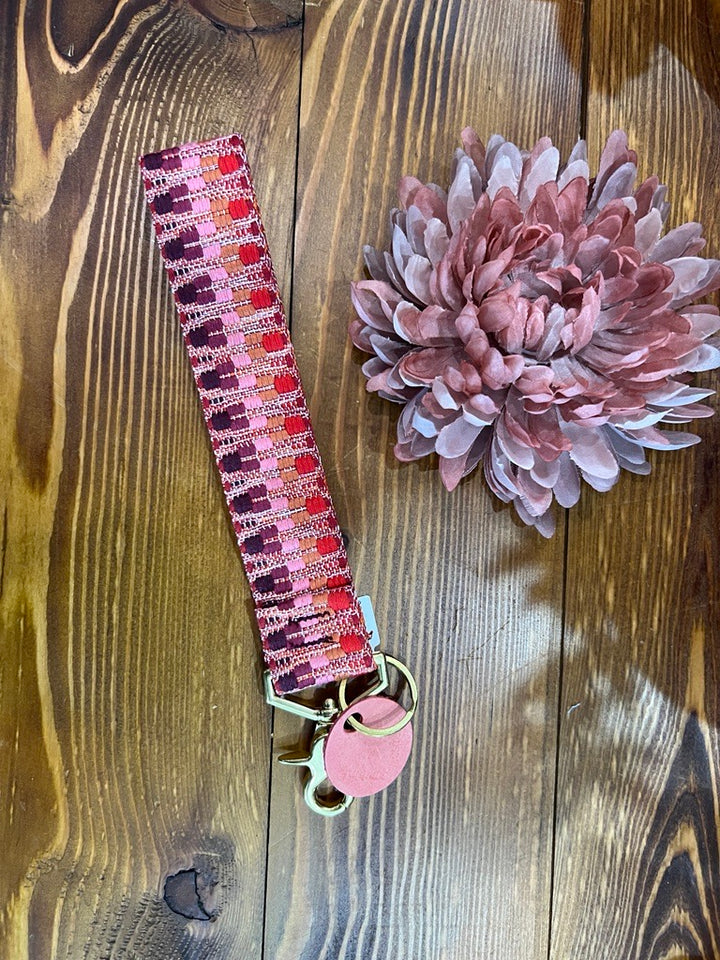 Wristlet Keychain | Breast Cancer Pink Geo Webbing