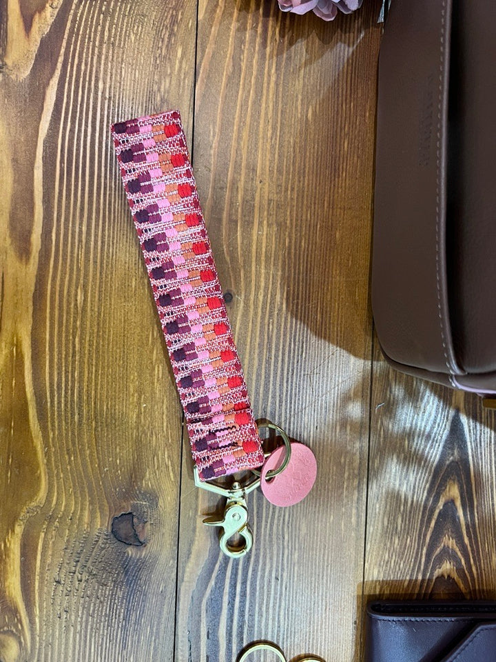 Wristlet Keychain | Breast Cancer Pink Geo Webbing