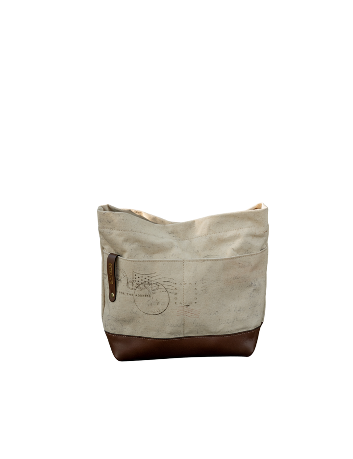 Sophia Hobo Shoulder Bag | Canvas Letters to Home + Brown Leather