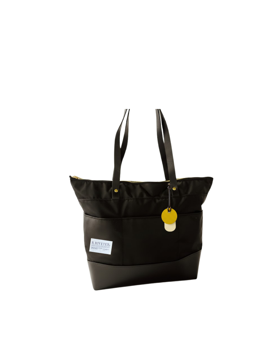 Harriet Tote Bag | Black Nylon + Black Leather – R. Riveter
